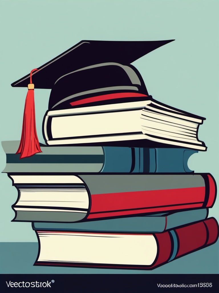 Graduation Cap Clipart - A classic graduation cap perched on a pile of books, a symbol of academic achievement.  color clipart, minimalist, vector art, 