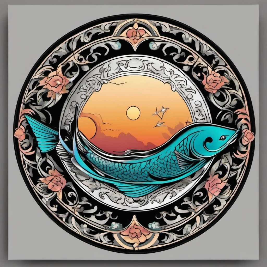 pisces moon tattoo  simple vector color tattoo