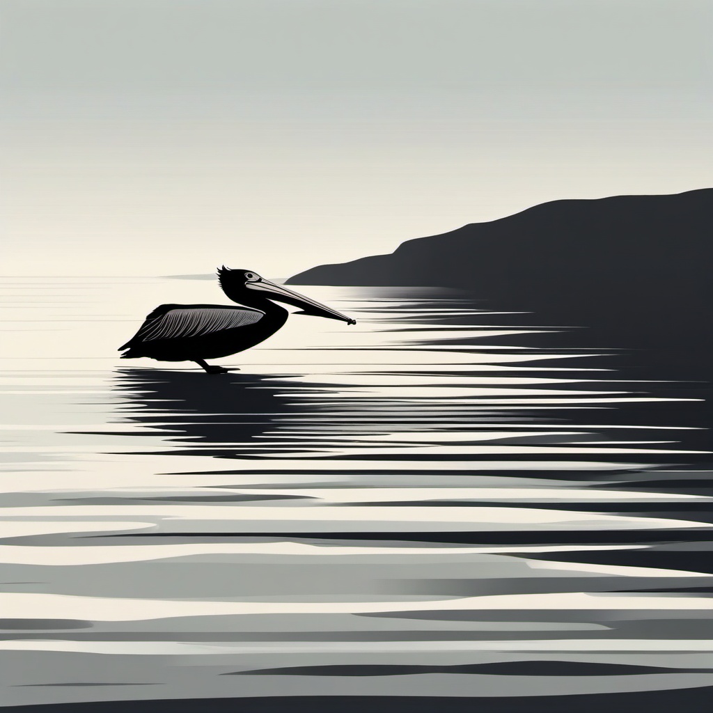 Pelican Clipart - Pelican gliding low over the calm water's surface , minimal, 2d