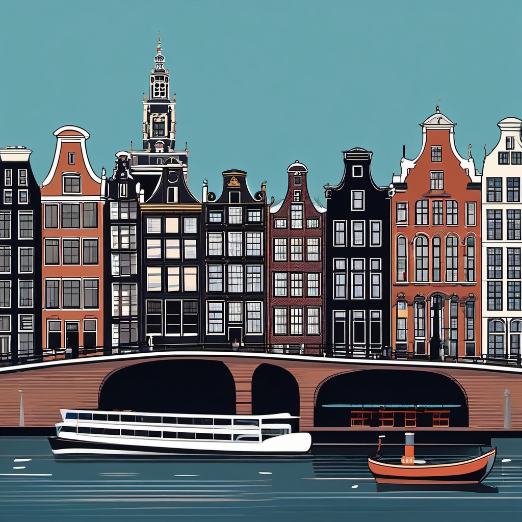 Amsterdam clipart - Rijksmuseum and Amsterdam canals, ,color clipart vector style