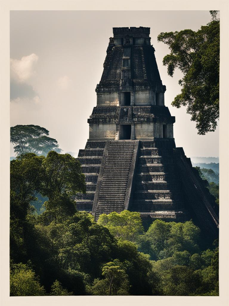 mayan pyramids, with intricate carvings, rise above the rainforests of tikal, guatemala. 