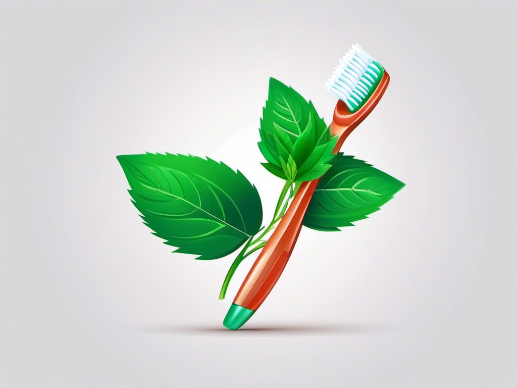 Brush Teeth clipart - Toothbrush with a fresh mint leaf.  vector style illustration, white background