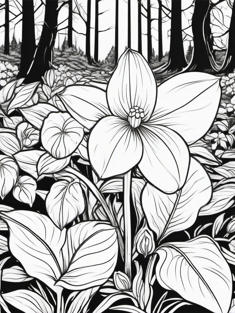 Trillium coloring page sheet - Trillium flowers blooming on the forest floor in early spring.  black outline printable coloring page