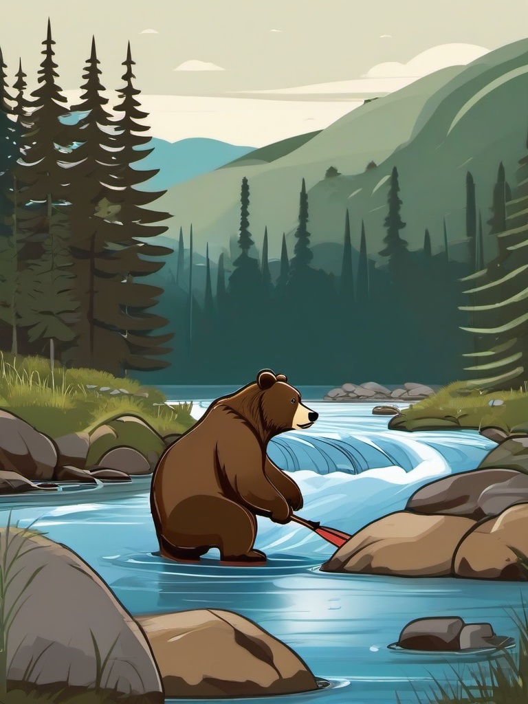 Bear cartoon - Bear fishing in a river  