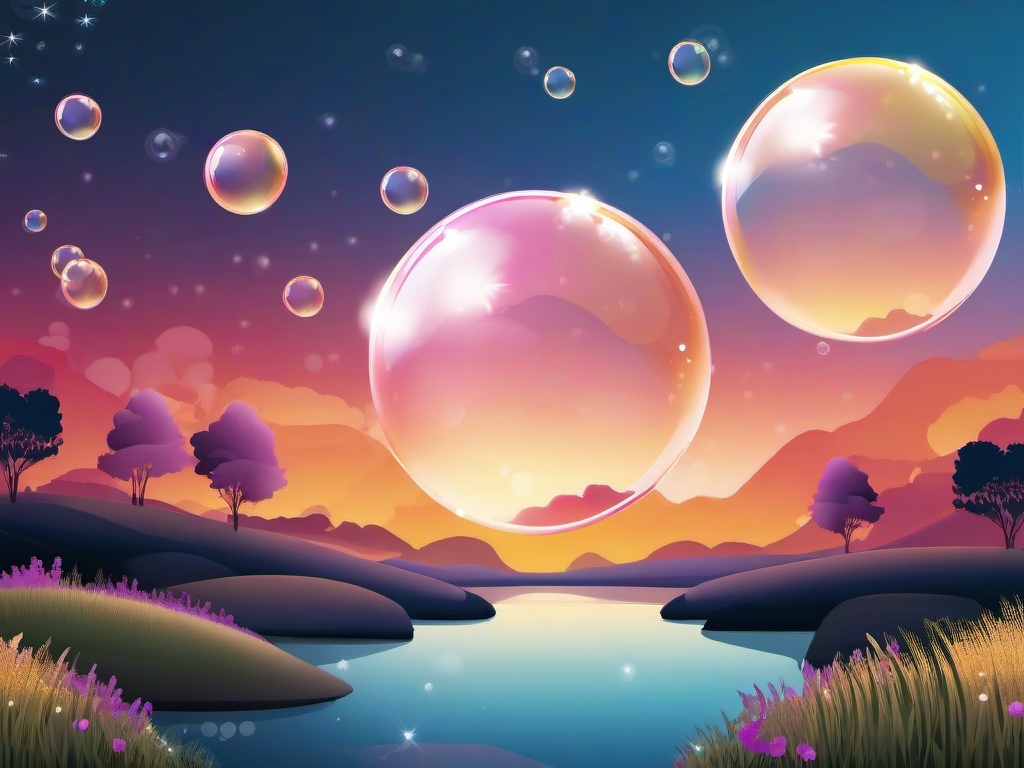 Bubble clipart - floating bubbles in a dreamy landscape  