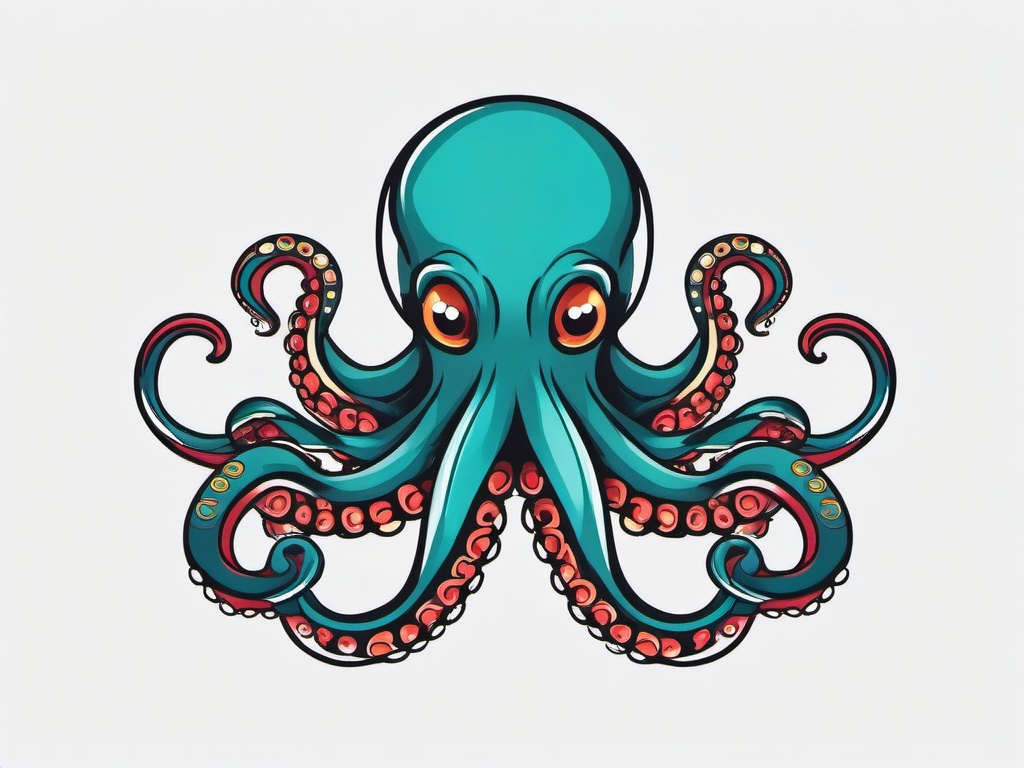 Cartoon Octopus Tattoos - Add a touch of playfulness to your ink with cartoon-style octopus tattoo designs.  simple vector color tattoo,minimal,white background