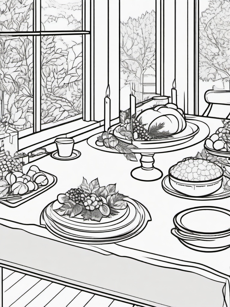 Decorated Table Coloring Pages - Setting the Scene for Thanksgiving  minimal black outline printable sheet, coloring page