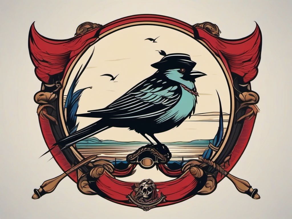 pirate sparrow tattoo  minimalist color tattoo, vector