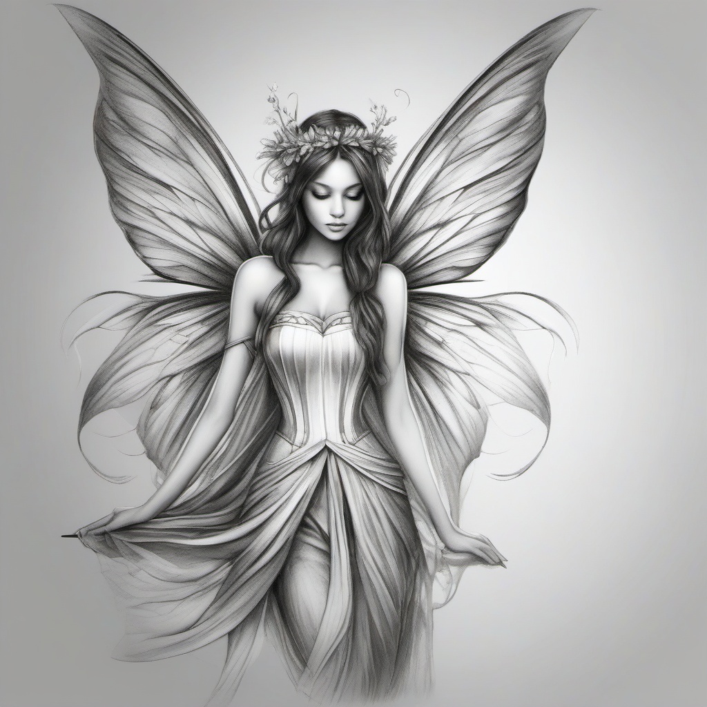 fairy full body black white pencil sketch style