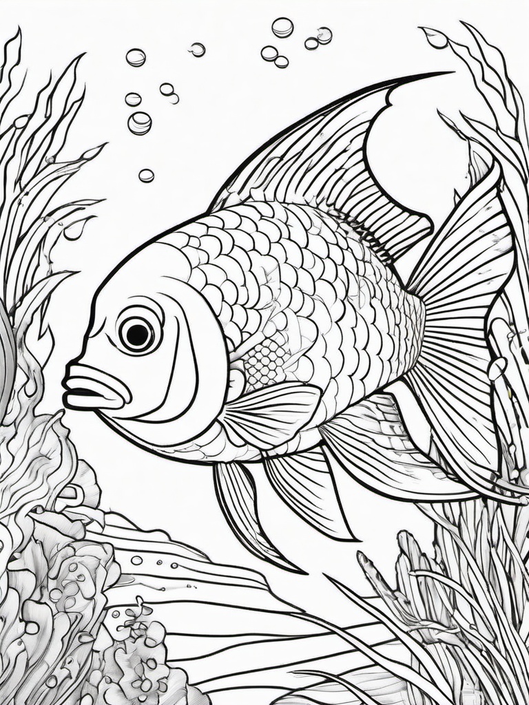 Fish Coloring Pages - Fish exploring a shipwreck in the ocean  simple coloring pages