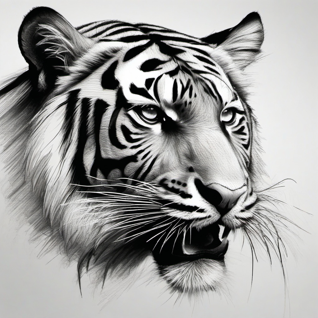 drawing of a tiger prowling  minimal rough sketch scribbles,doodles,black and white