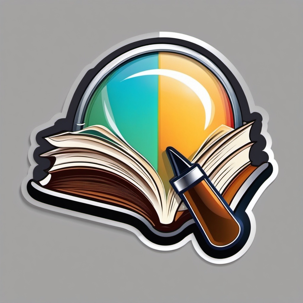 Book and Magnifying Glass Sticker - Open book with a magnifying glass, ,vector color sticker art,minimal