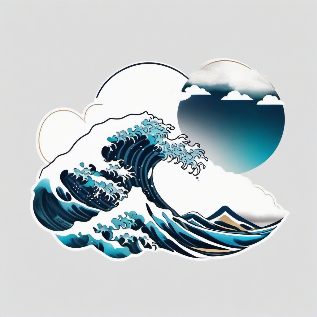 japanese wave and cloud tattoo  simple color tattoo,white background,minimal