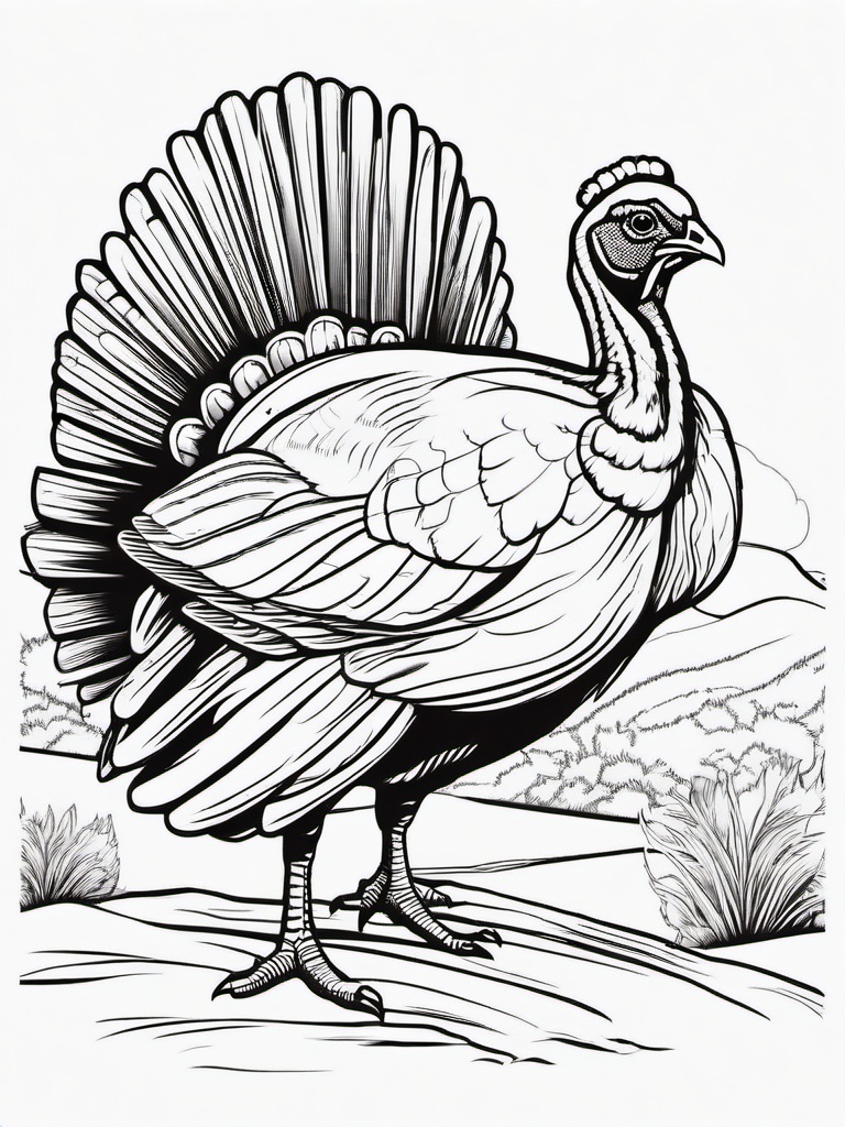 Turkey in a Pilgrim Wagon Coloring Pages - Thanksgiving Turkey Ready for Adventure  minimal black outline printable sheet, coloring page