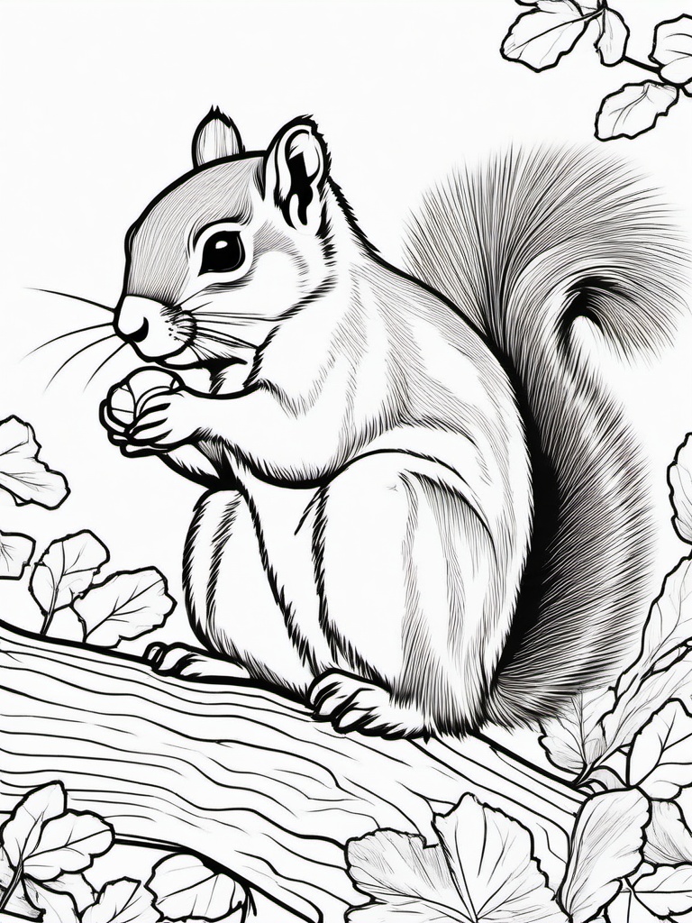 Squirrel with Acorns Coloring Pages - Cute Squirrel Collecting Nuts  minimal black outline printable sheet, coloring page