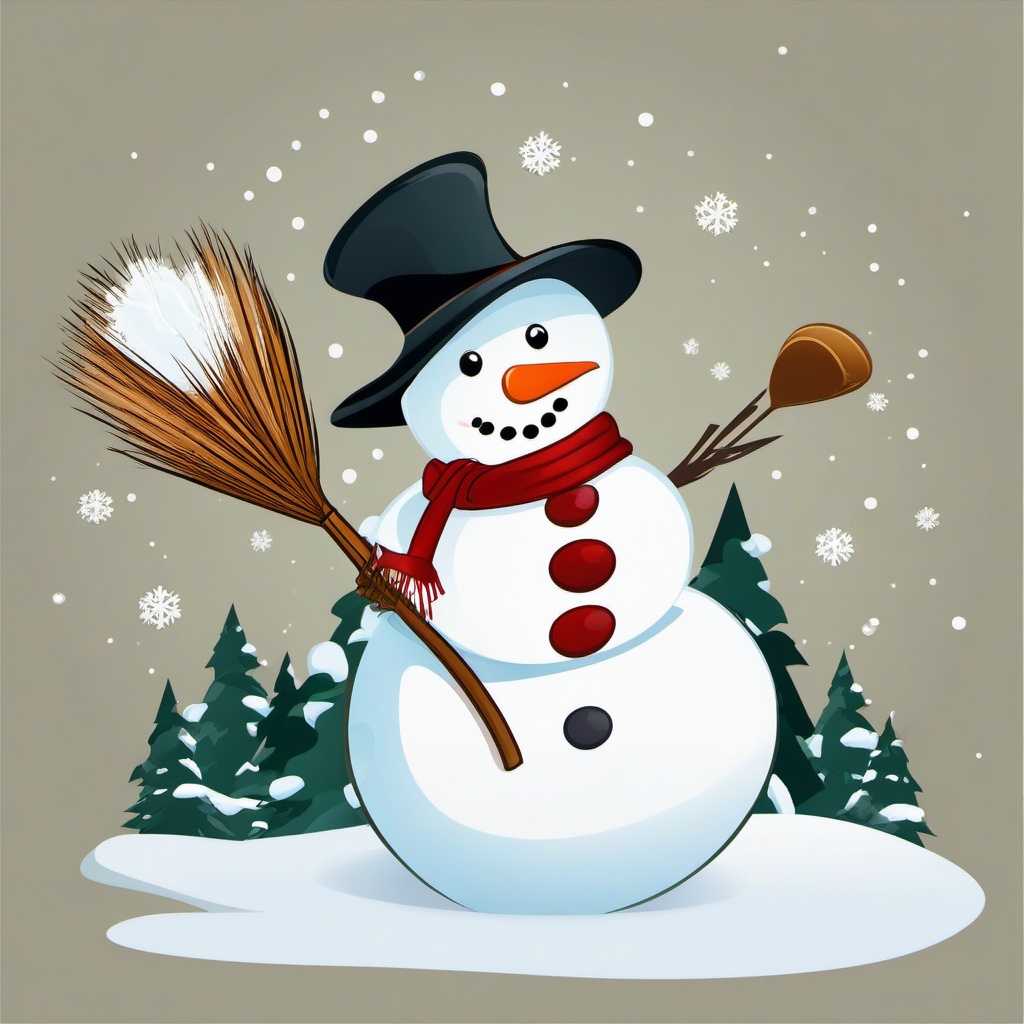 Snowman clipart - snowman holding a broomstick  