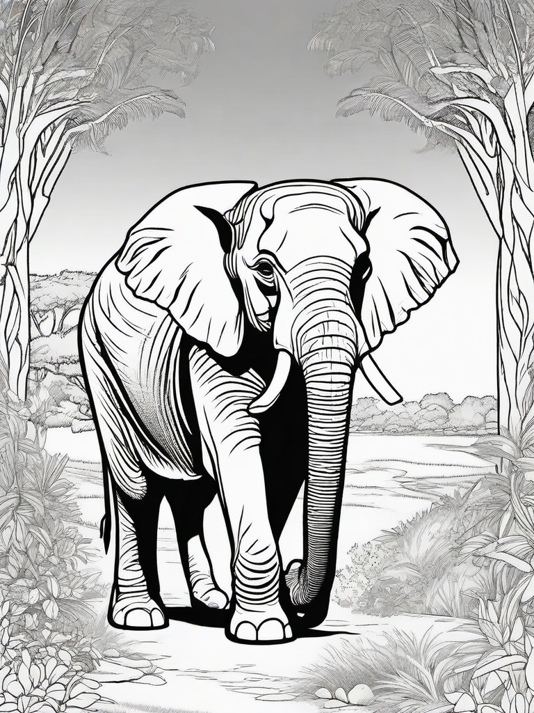 Elephant Coloring Pages - Large Trunked Gentle Giant  black outline printable coloring page