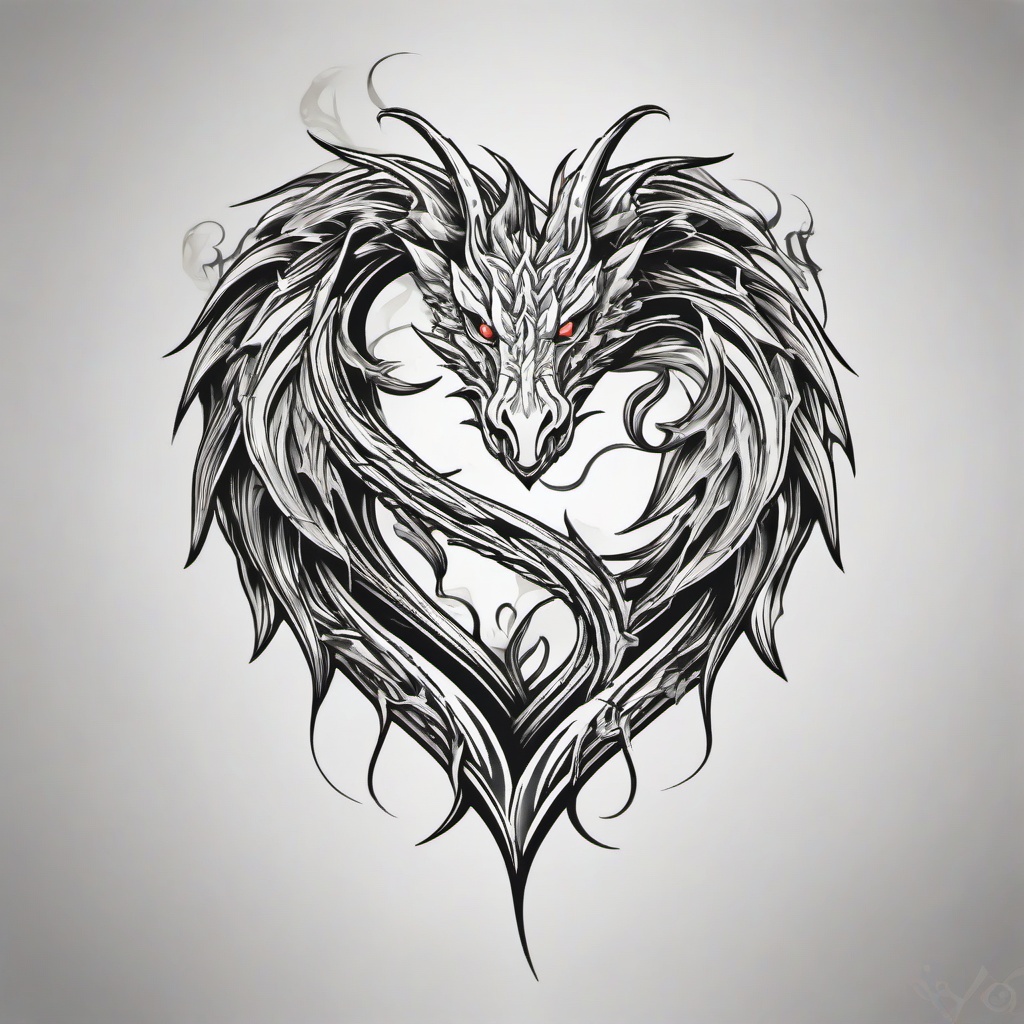 Dragon Heart Tattoo - Romantic tattoo featuring a dragon intertwined with a heart.  simple color tattoo,minimalist,white background