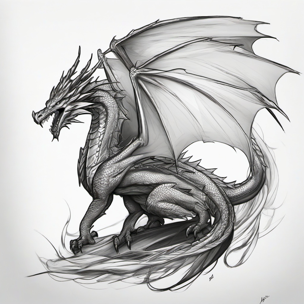 drawing of a sky dragon  minimal rough sketch scribbles,doodles,black and white