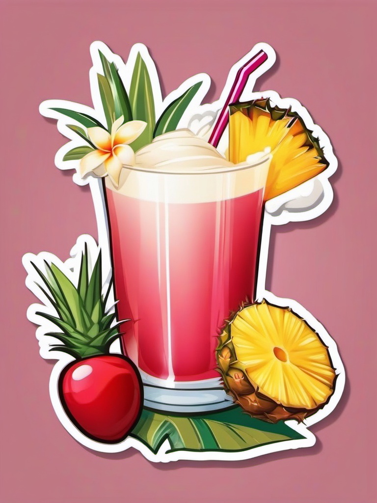 Pina Colada Paradise sticker- Tropical blend of coconut cream and pineapple juice, garnished with a pineapple wedge and a cherry., , color sticker vector art