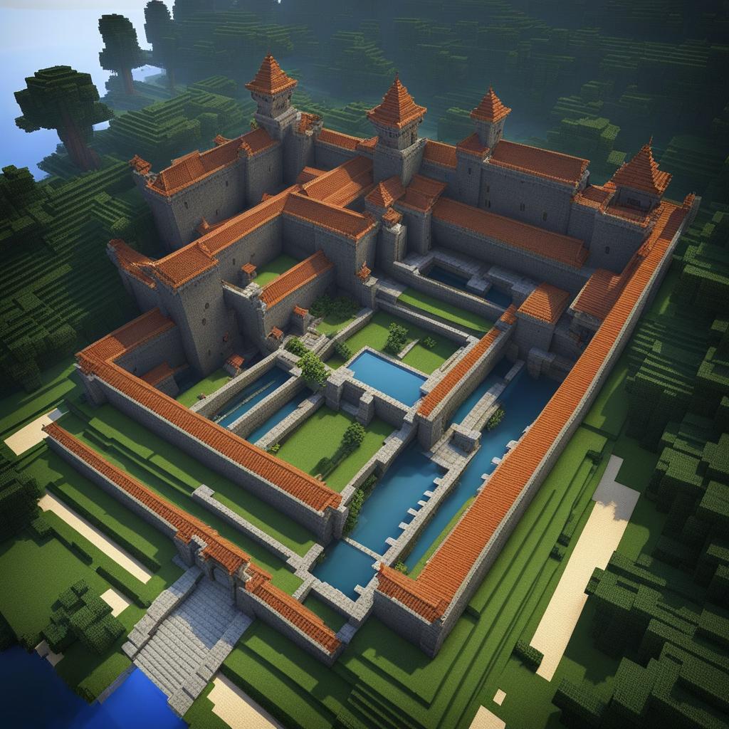 moat-surrounded keep with a central courtyard - minecraft house design ideas minecraft block style