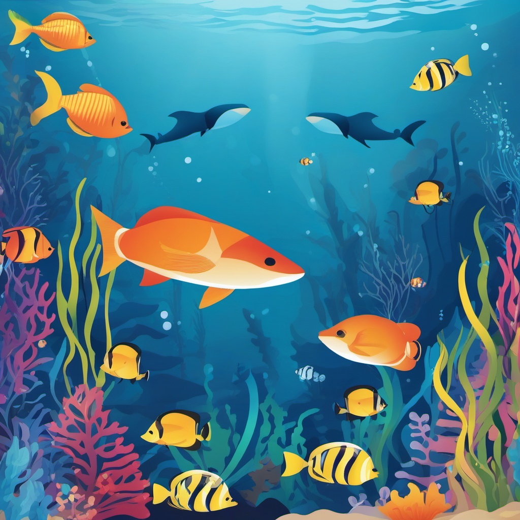 Underwater World clipart - A glimpse of the underwater world in the lake., ,vector color clipart,minimal