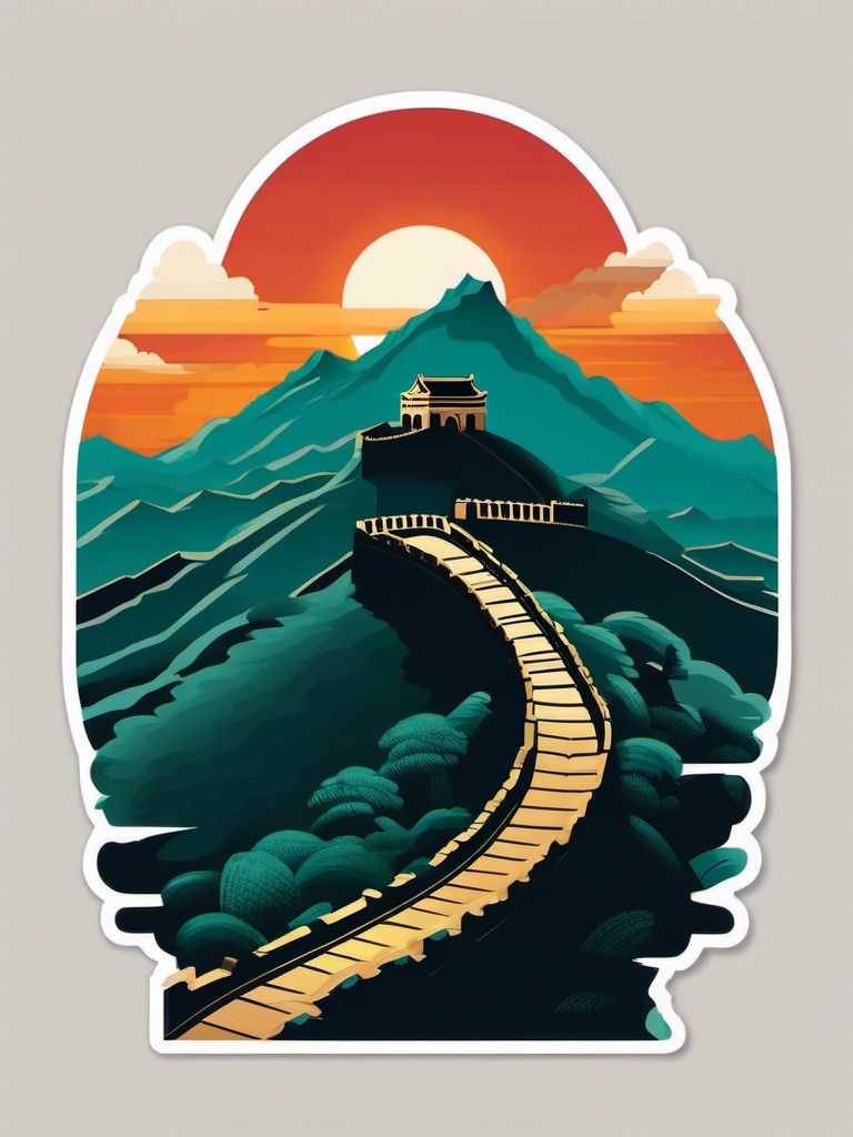 Great Wall of China sticker- Ancient marvel winding through landscapes, , sticker vector art, minimalist design