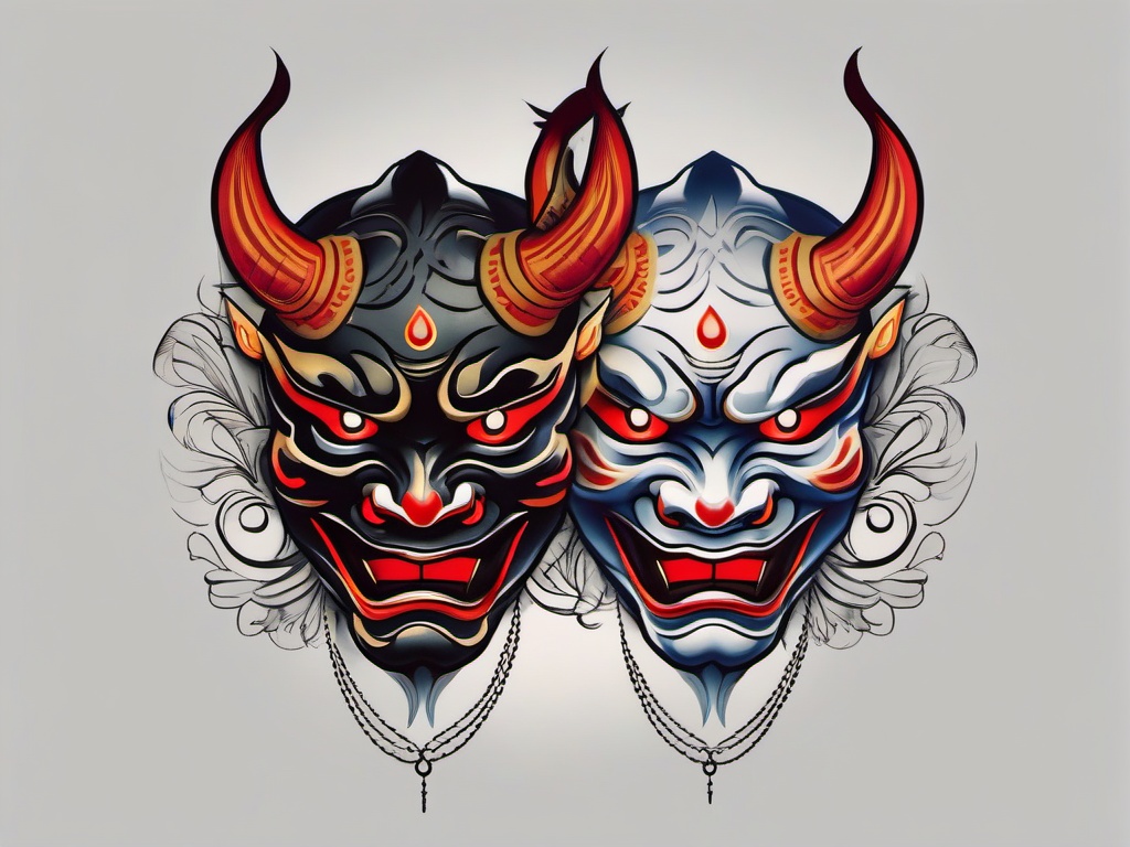 traditional hannya mask tattoo  simple color tattoo,white background,minimal