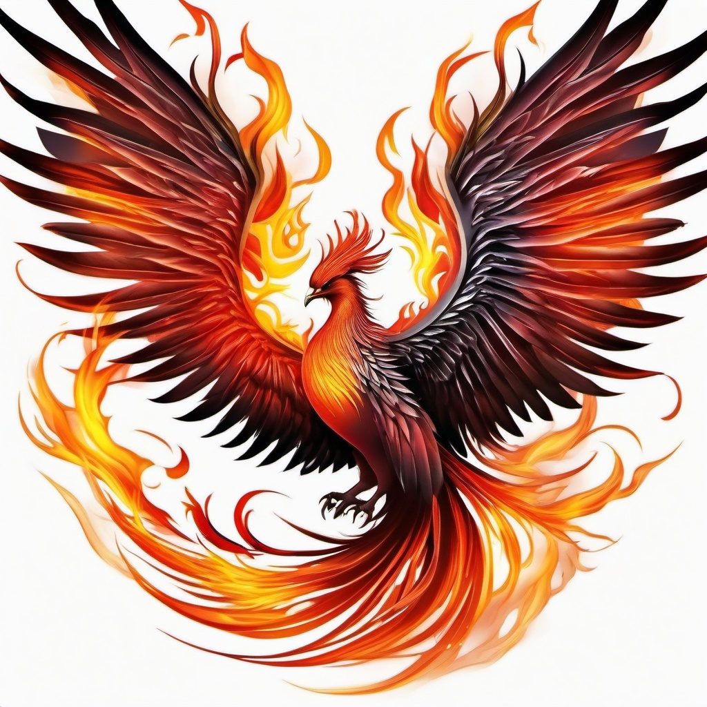 Phoenix burning tattoo, Tattoos showcasing the phoenix in the midst of a fiery rebirth. , color tattoo designs, white clean background