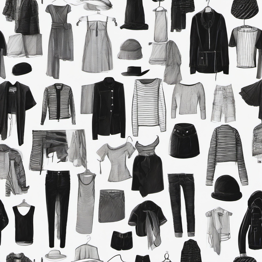 drawing of clothes  minimal rough scribbles,doodles,black and white