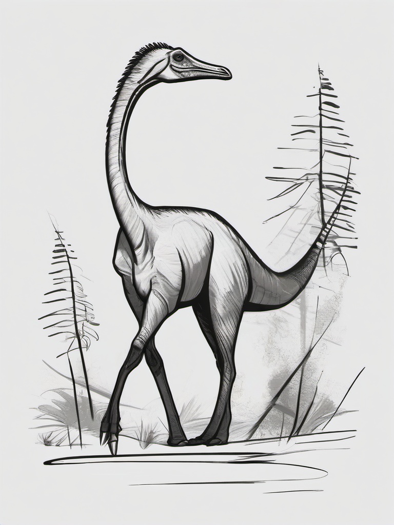 drawing of a Gallimimus dinosaur  minimal rough sketch scribbles,doodles,black and white