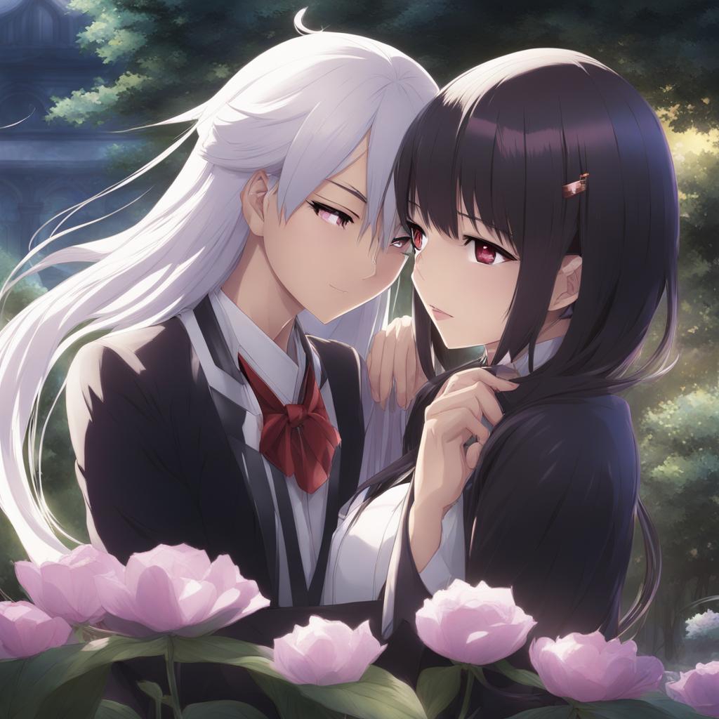 inu x boku ss,ririchiyo shirakiin,forming an unbreakable bond with her loyal bodyguard,a tranquil garden hyperrealistic, intricately detailed, color depth,splash art, concept art, mid shot, sharp focus, dramatic, 2/3 face angle, side light, colorful background