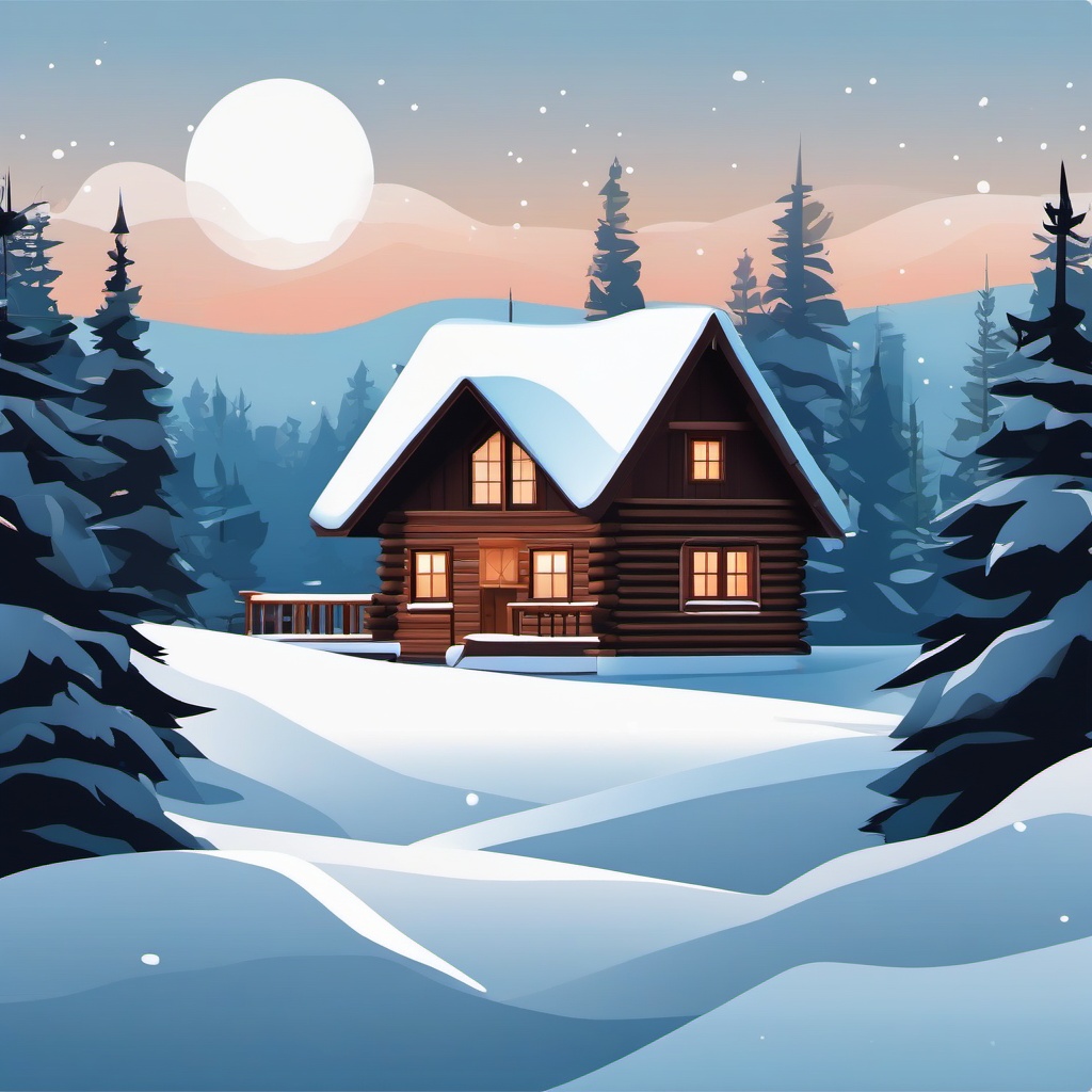 Winter Cabin clipart - Cozy cabin nestled in a snowy wilderness, ,vector color clipart,minimal