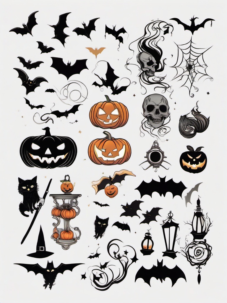 Creepy Halloween Tattoo Designs - Various designs for creepy and eerie Halloween-themed tattoos.  simple color tattoo,minimalist,white background