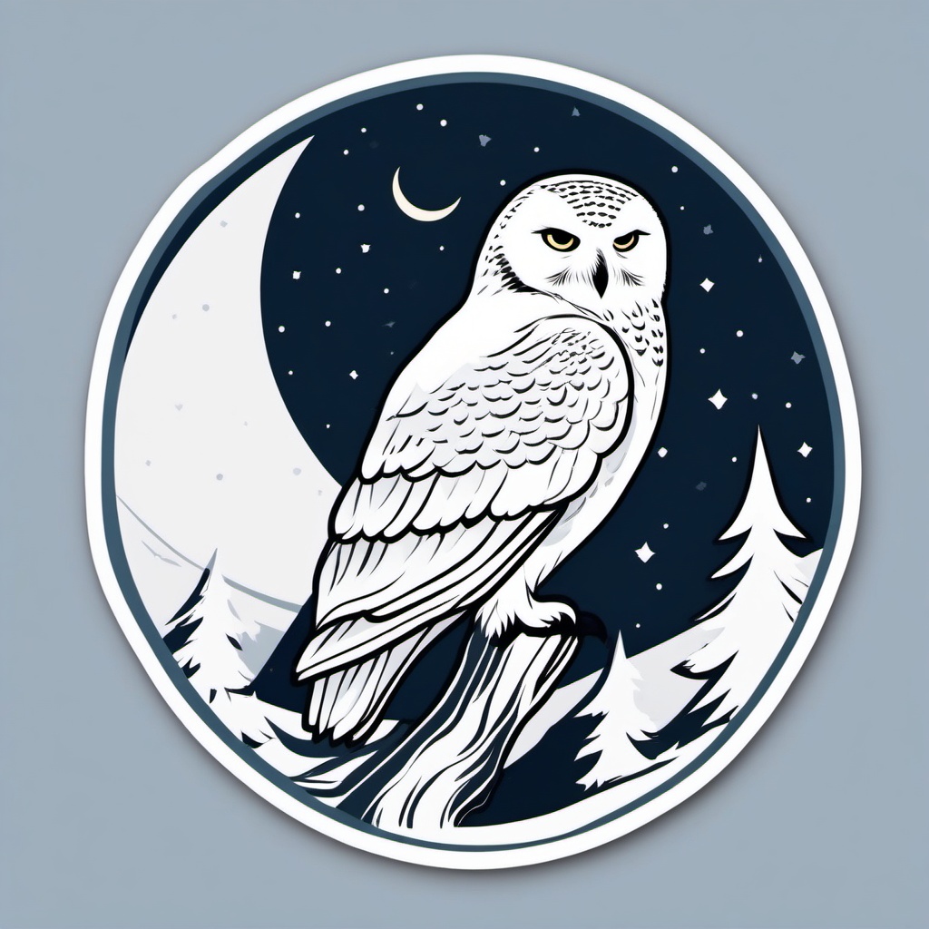 Moonlit snowy owl sticker- Nighttime guardian, , sticker vector art, minimalist design