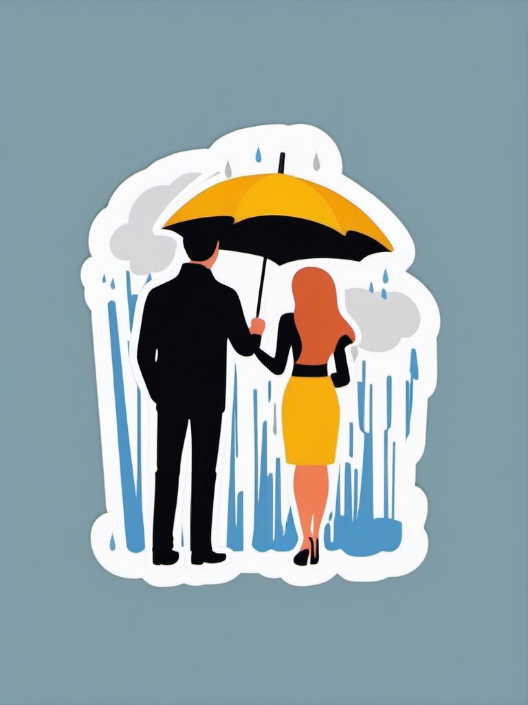 Couple with Umbrella in the Rain Emoji Sticker - Sharing love in the rain, , sticker vector art, minimalist design