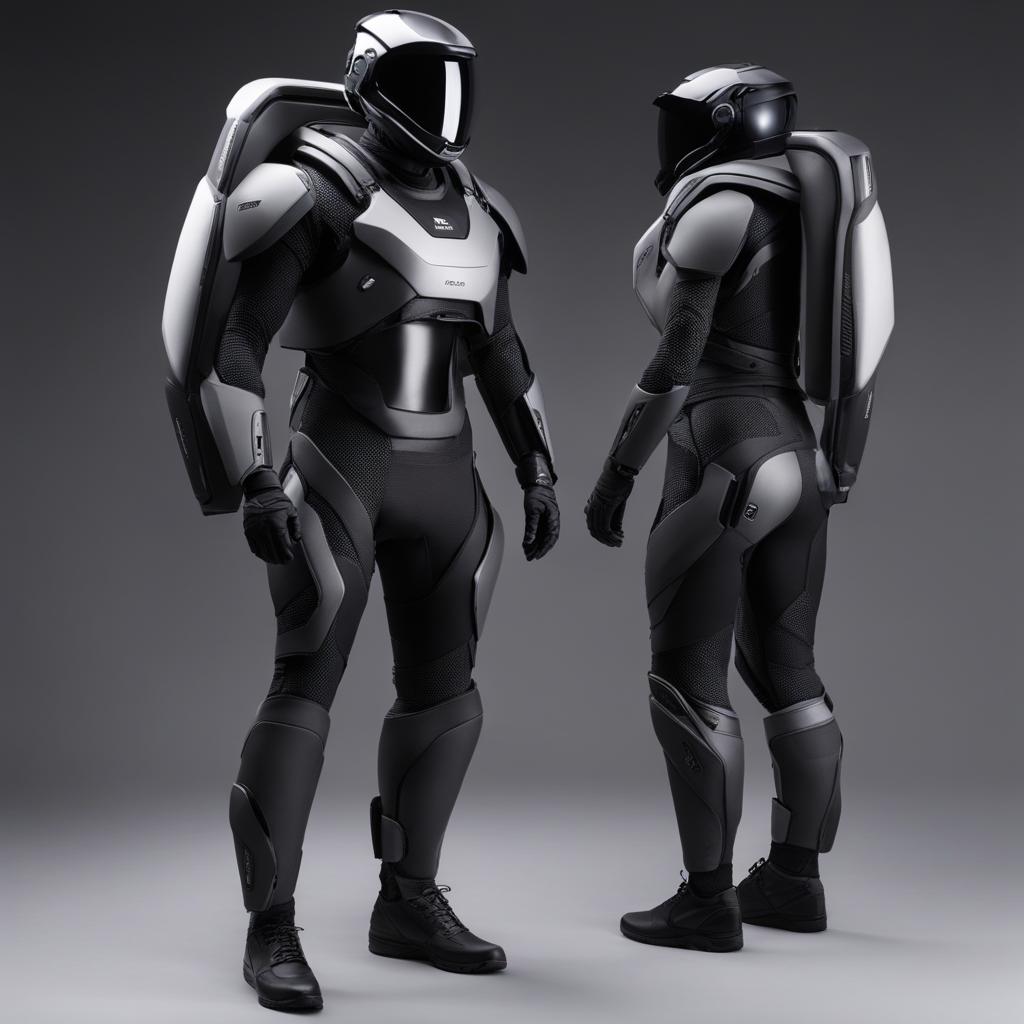 bio-enhanced exosuit, melding seamlessly with the wearer's movements, enhancing strength and agility. 