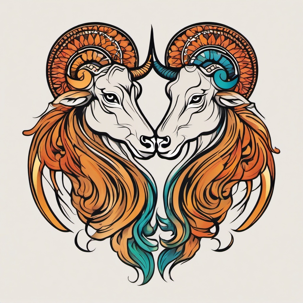 aries and aquarius tattoo  simple vector color tattoo