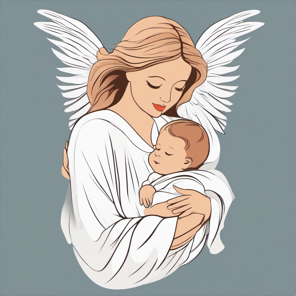 Angel clipart - angel with a baby in her arms  color,minimalist,vector clipart