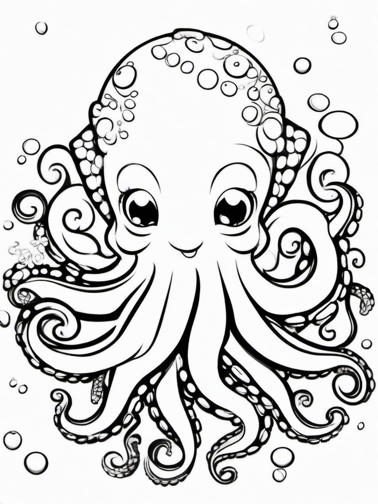 Octopus Coloring Pages - Mother octopus with tiny baby octopi  simple coloring pages