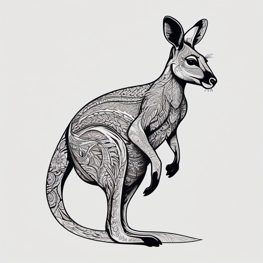 Kangaroo tattoo, Bouncing kangaroo tattoo, representing strength and resilience. , tattoo color art, clean white background