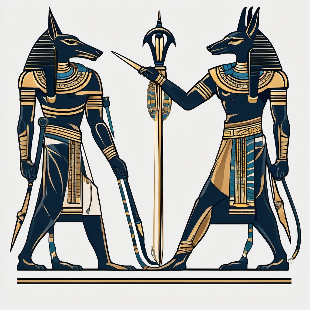 anubis and horus tattoo design  simple color tattoo,minimal,white background