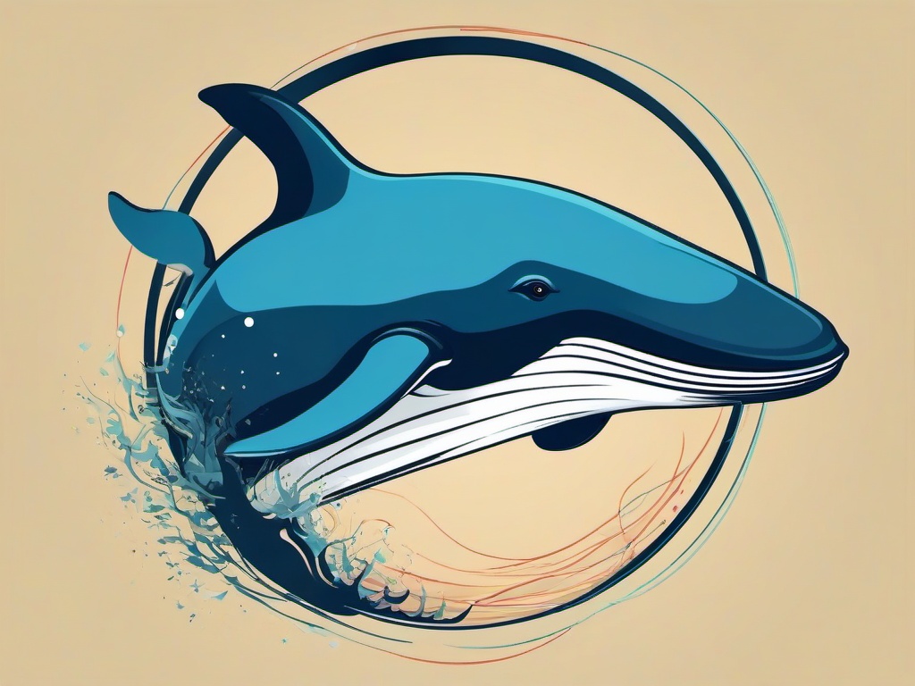 Whale clipart - whale jumping through a hoop in a show  color,minimalist,vector clipart