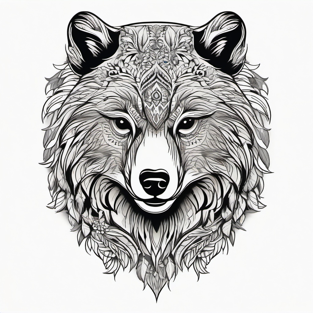 Bear Wolf Owl Tattoo - Symbolize a connection to nature with a tattoo featuring a bear, wolf, and owl.  simple color tattoo,vector style,white background