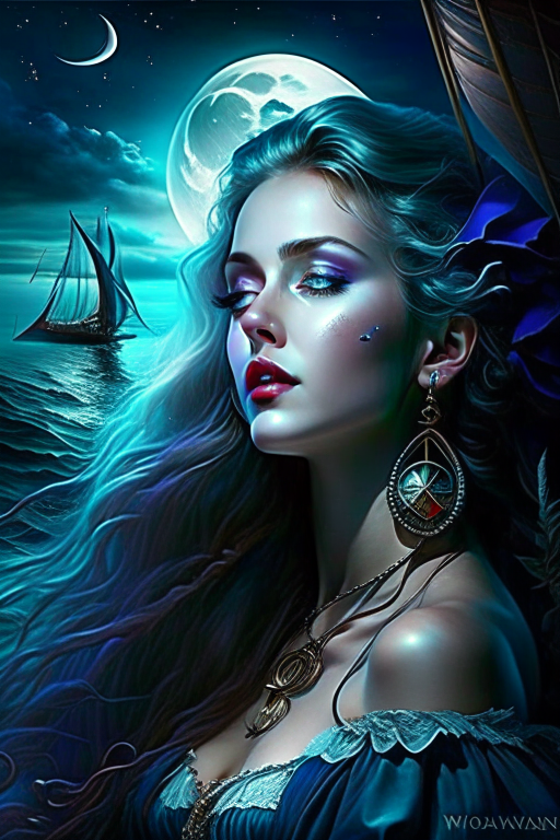 siren, the enchanting songstress, luring sailors with her haunting melodies on a moonlit sea. 