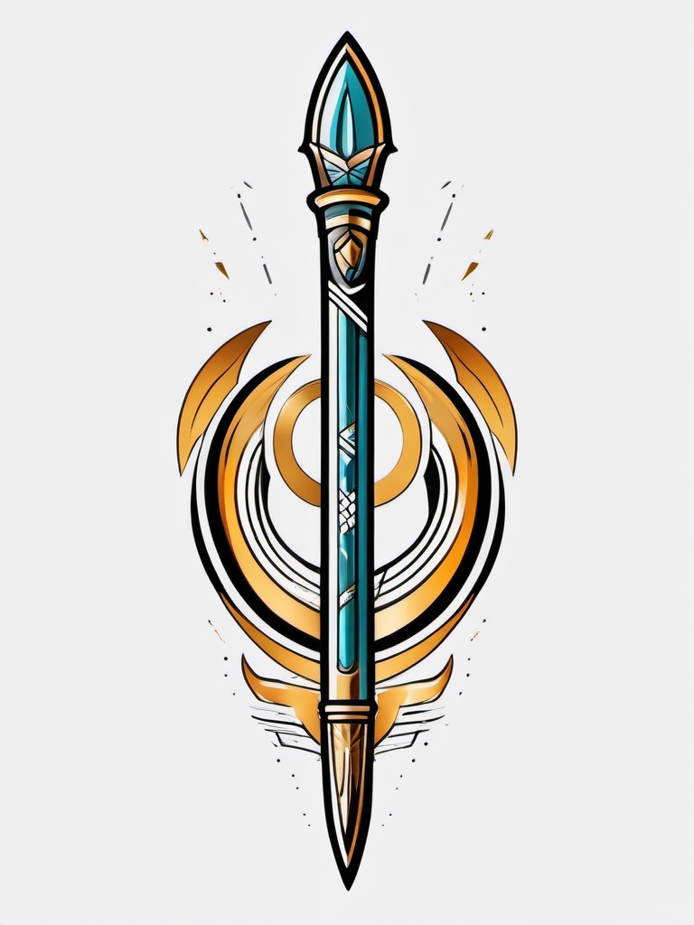 Spear of Athena tattoo. Warrior goddess's weapon.  color tattoo style, minimalist design,white background