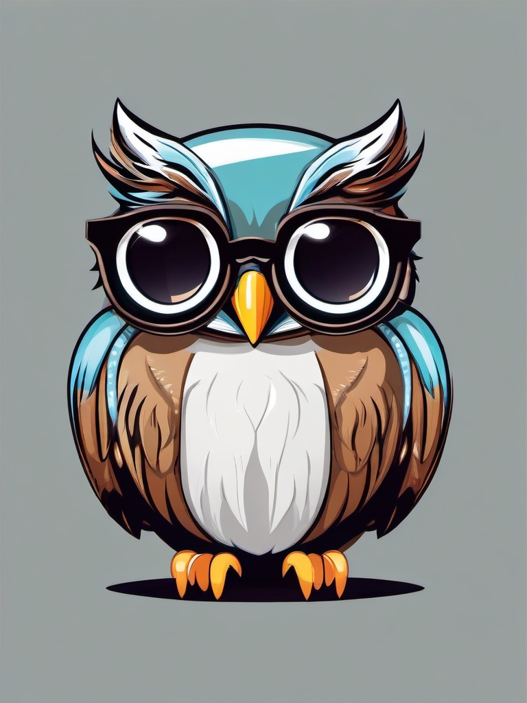 Cute clipart - cartoon owl with big glasses  color,minimalist,vector clipart