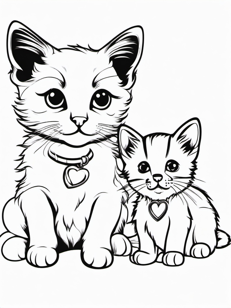 Kitty and Puppy Coloring Pages - Adorable Friendship Between Kitten and Puppy  minimal black outline printable sheet, coloring page