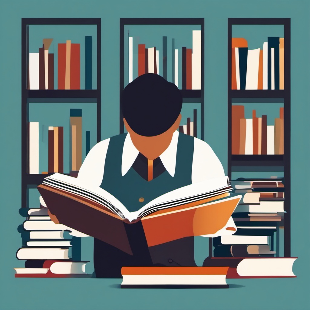 Clip art reading a book, A person engrossed in reading a captivating book.  simple, 2d flat