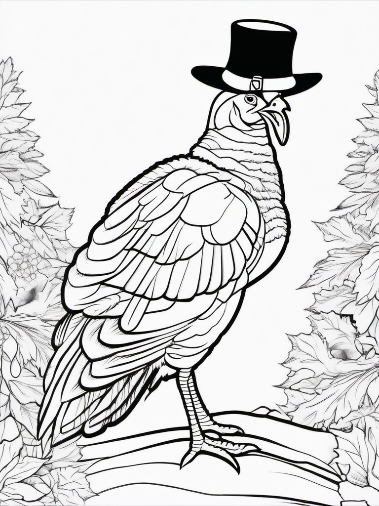 Turkey in a Pilgrim Hat and Boots Coloring Pages - Festive Turkey Dressed for Fall  minimal black outline printable sheet, coloring page